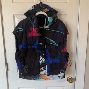 Templa Abstract Print Hooded Puffer Jacket - Black with Bright Accents